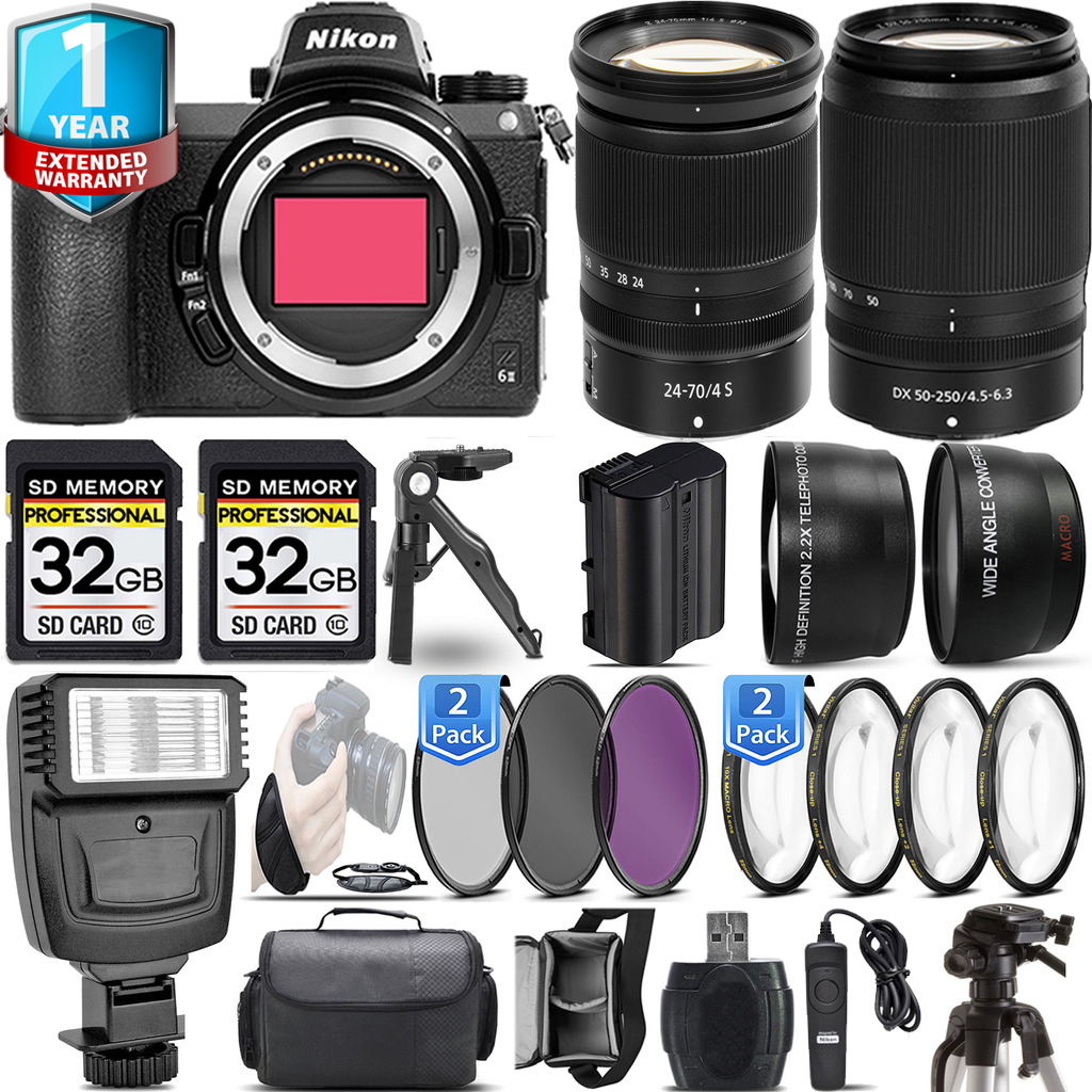 Z6 II Mirrorless Camera + 50-250mm + 24-70mm + 1 Year Extended Warranty + 64GB Basic Kit *FREE SHIPPING*
