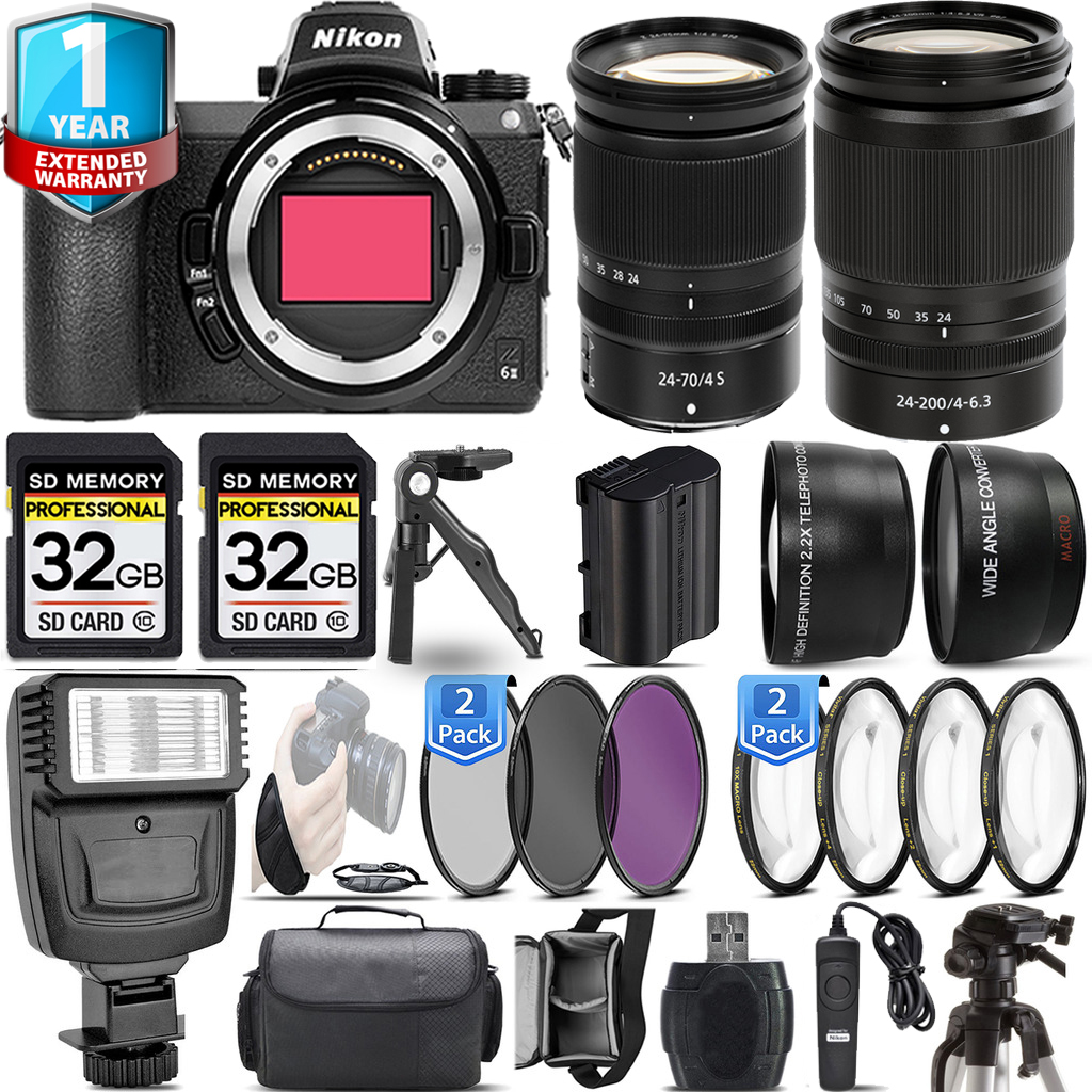 Z6 II Camera + 24-200mm Lens + 24-70mm Lens + Flash + 1 Year Extended Warranty Kit *FREE SHIPPING*
