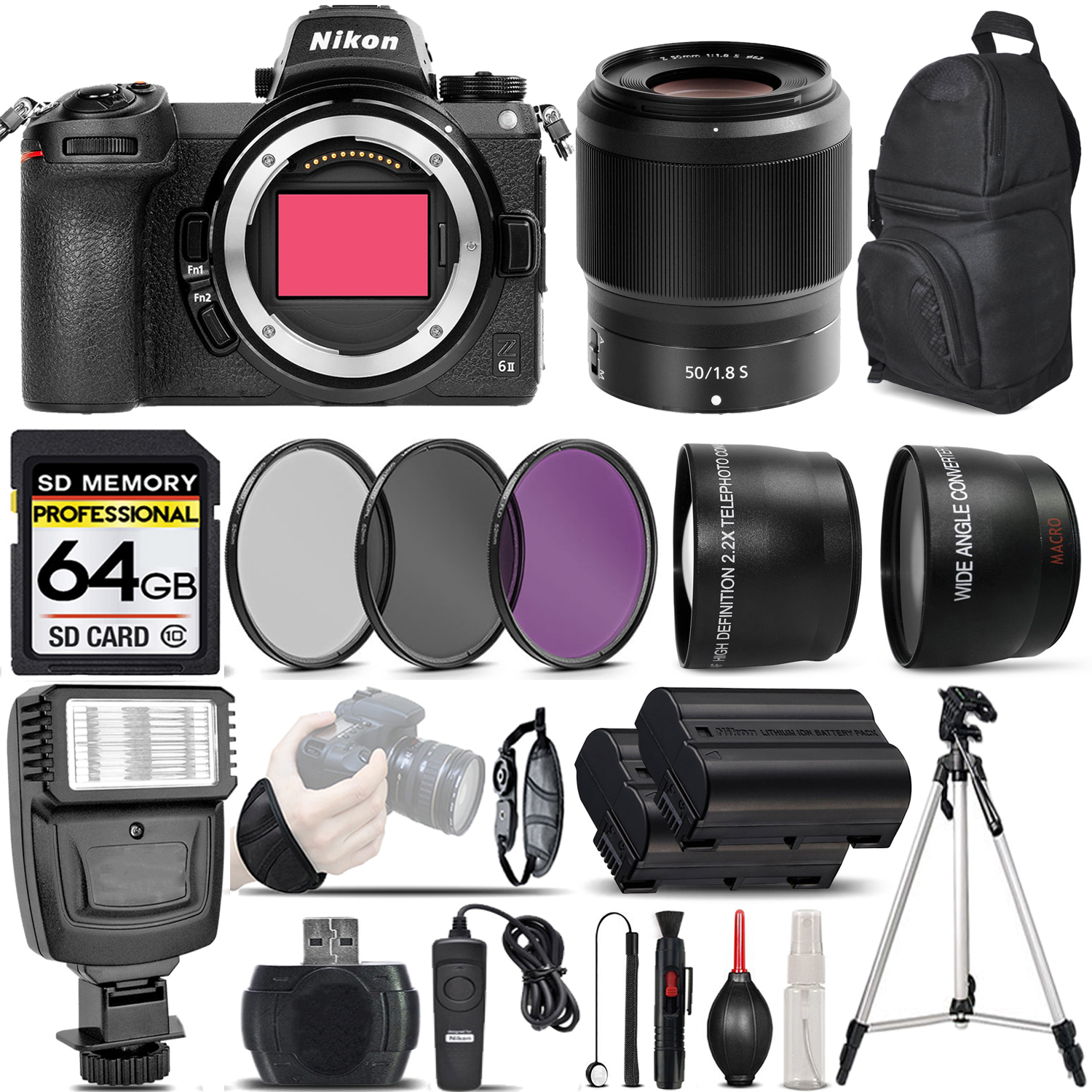 Z6 II Mirrorless Digital Camera + 50mm Lens + 3 Piece Filter Set - 64GB Bundle *FREE SHIPPING*