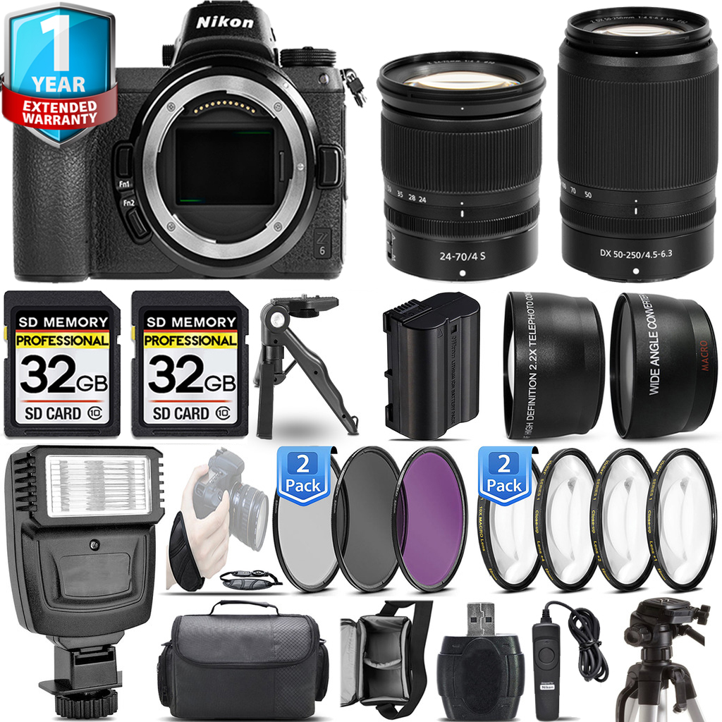 Z6 Mirrorless Camera + 50-250mm + 24-70mm + 1 Year Extended Warranty + 64GB Basic Kit *FREE SHIPPING*