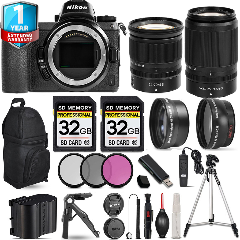 Z6  Camera + 50-250mm Lens + 24-70mm Lens + Backpack + 1 Year Extended Warranty + 64GB *FREE SHIPPING*
