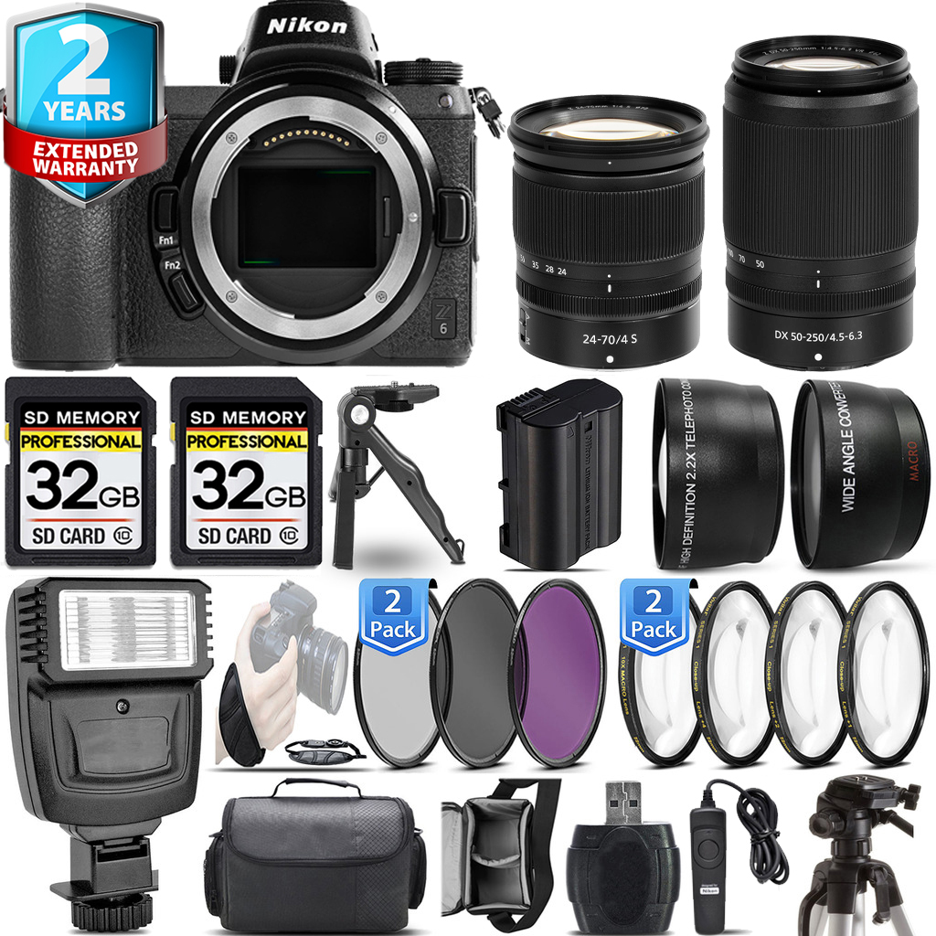 Z6 Mirrorless Camera + 50-250mm Lens + 24-70mm Lens + 4 Piece Macro Set - 48GB Kit *FREE SHIPPING*