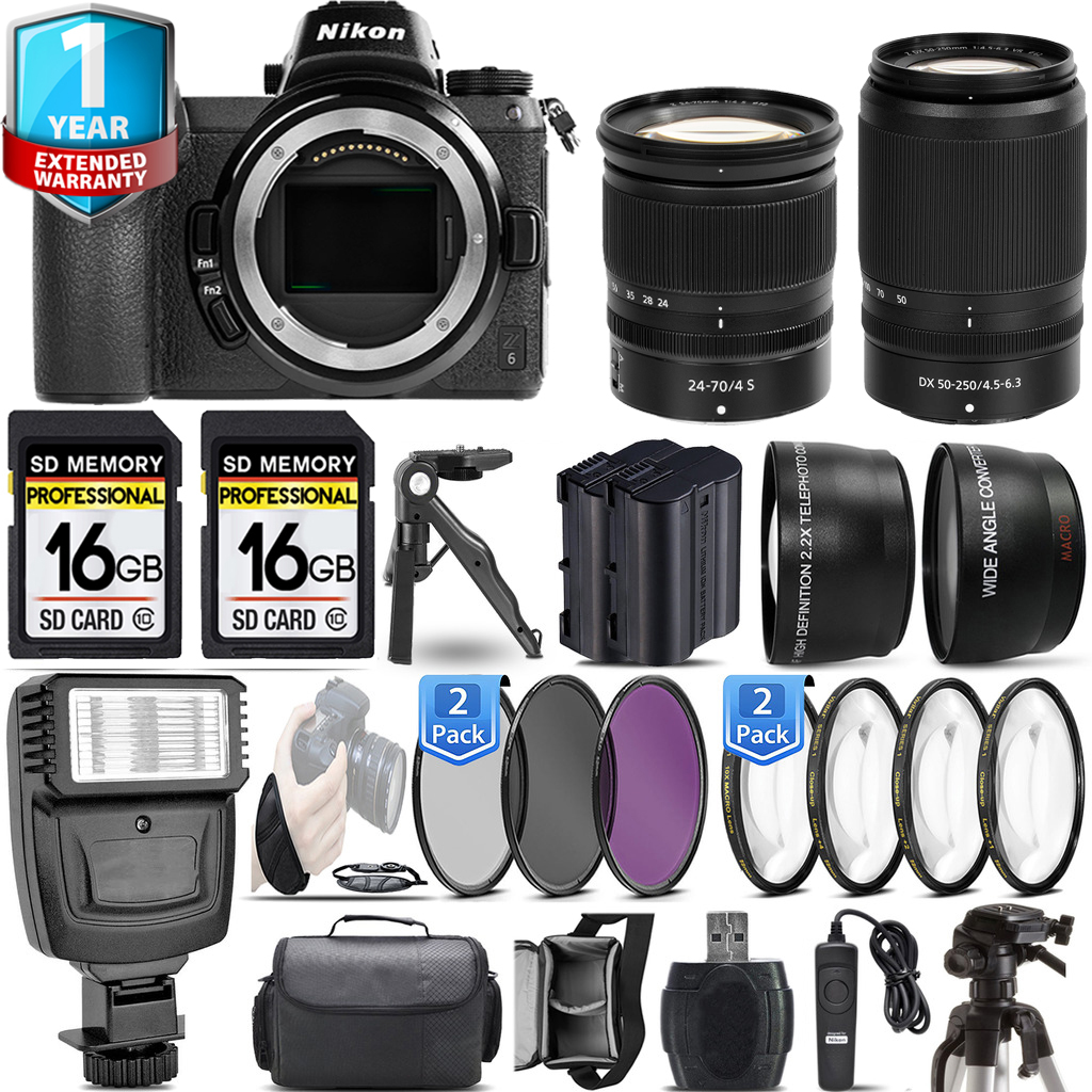 Z6  Camera + 24-70mm Lens + 50-250mm + 1 Year Extended Warranty + 3 Piece Filter Set & More! *FREE SHIPPING*