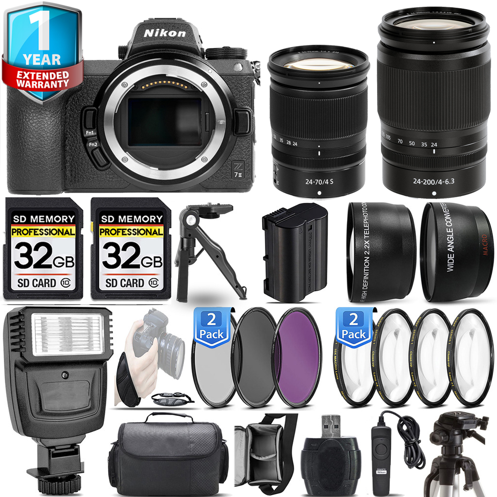 Z7 II Camera + 24-200mm Lens + 24-70mm Lens + Flash + 1 Year Extended Warranty Kit *FREE SHIPPING*