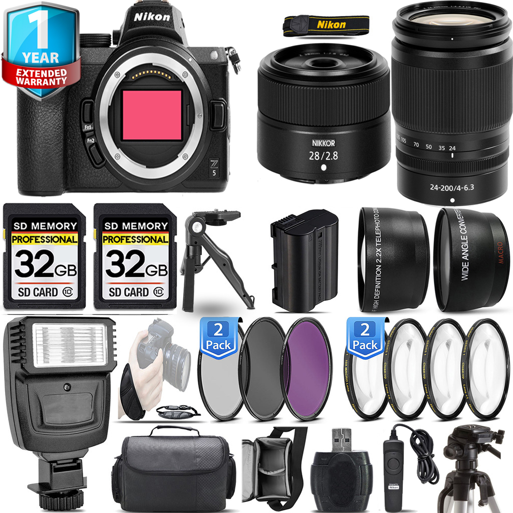 Z5 Camera + 24-200mm Lens + 28mm f/2.8 Lens Lens + Flash + 1 Year Extended Warranty Kit *FREE SHIPPING*