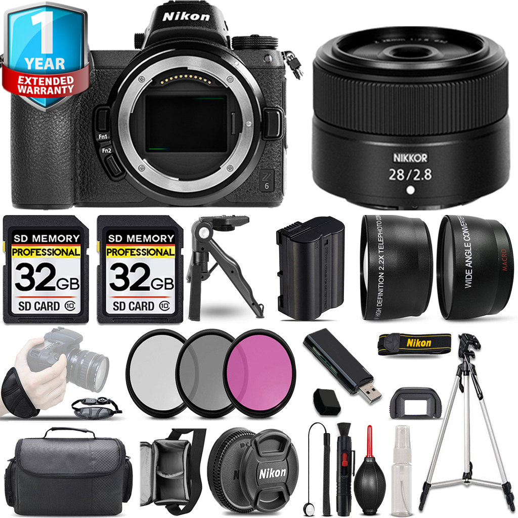 Z6 Camera + 28mm f/2.8 Lens + 3 Piece Filter Set + 1 Year Extended Warranty - 64GB Kit *FREE SHIPPING*