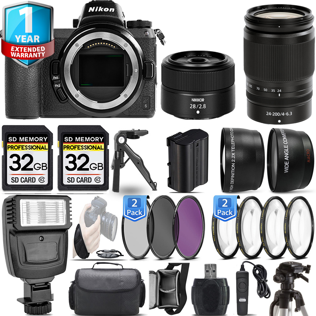 Z6 Camera + 24-200mm Lens + 28mm f/2.8 Lens Lens + Flash + 1 Year Extended Warranty Kit *FREE SHIPPING*
