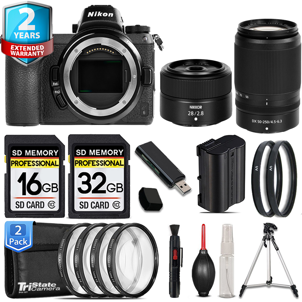 Z6 Camera + 50-250mm f/4.5-6.3 Lens + 28mm f/2.8 Lens + 4 Piece Macro Set - 48GB Kit *FREE SHIPPING*