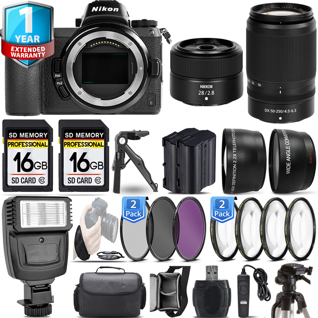 Z6 Camera + 28mm f/2.8 Lens + 50-250mm + 1 Year Extended Warranty + 3 Piece Filter Set & More! *FREE SHIPPING*