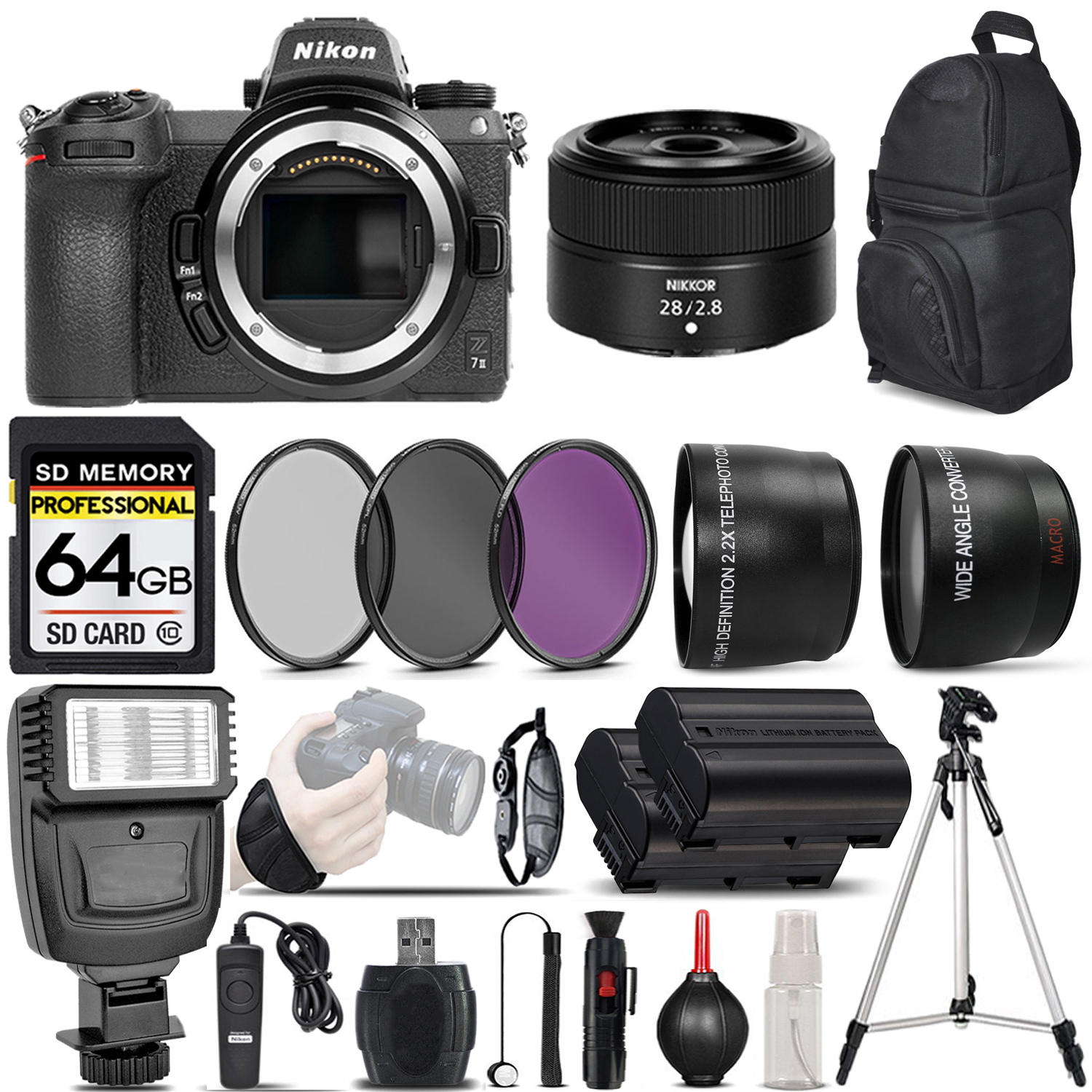 Z7 II Digital Camera + 28mm f/2.8 Lens + Flash - 64GB Basic Bundle *FREE SHIPPING*