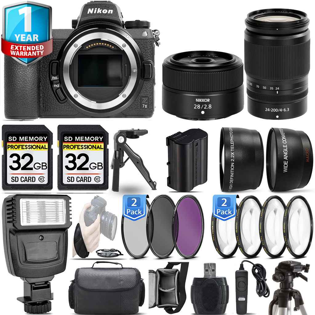Z7 II Camera + 24-200mm Lens + 28mm f/2.8 Lens + Flash + 1 Year Extended Warranty Kit *FREE SHIPPING*