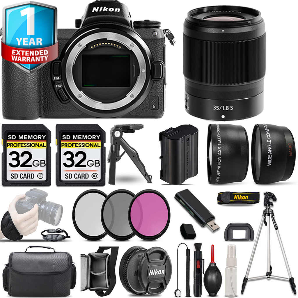 Z6 Camera + 35mm f/1.8 S Lens + 3 Piece Filter Set + 1 Year Extended Warranty - 64GB Kit *FREE SHIPPING*