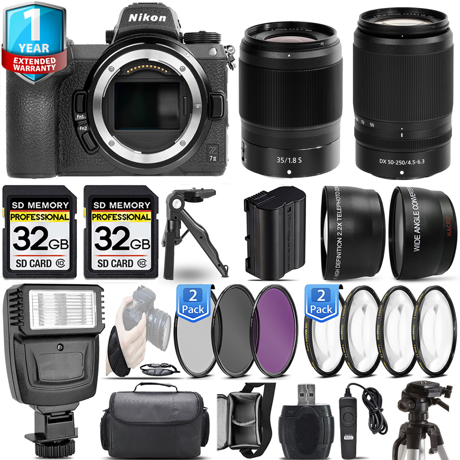 Z7 II Camera + 50-250mm + 35mm f/1.8 S Lens + 1 Year Extended Warranty + 64GB Basic Kit *FREE SHIPPING*