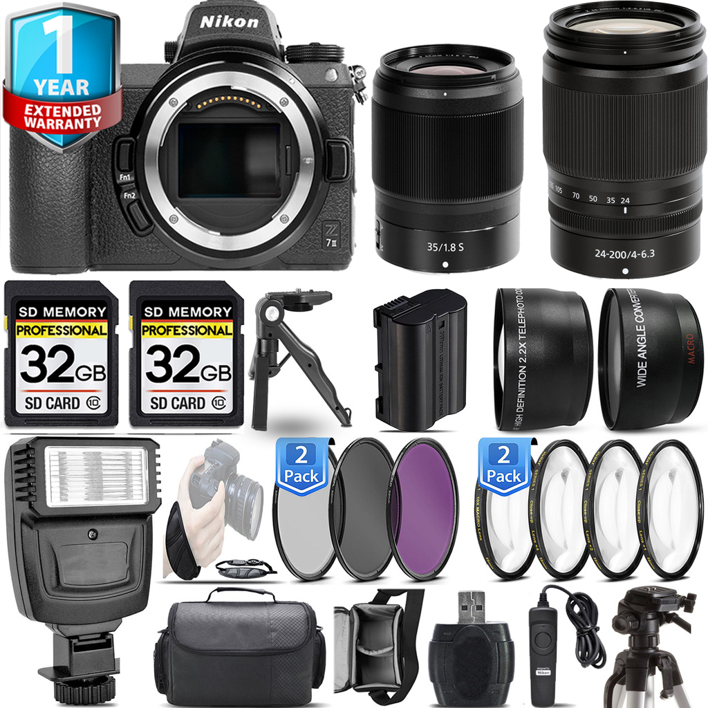 Z7 II Camera + 24-200mm Lens + 35mm f/1.8 S Lens + Flash + 1 Year Extended Warranty Kit *FREE SHIPPING*