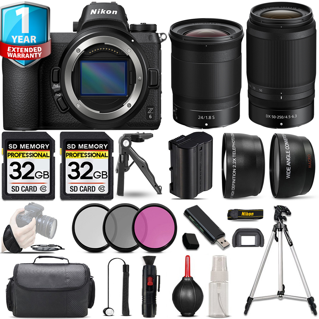Z6 Camera + 50-250mm Lens + 24mm f/1.8 S Lens + 1 Year Extended Warranty + Handbag - Kit *FREE SHIPPING*