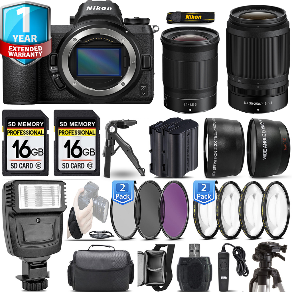 Z6 Camera + 50-250mm Lens + 24mm S Lens + 1 Year Extended Warranty + 3 Piece Filter Set & More! *FREE SHIPPING*