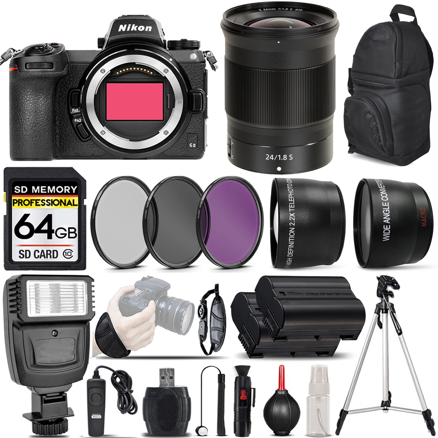 Z6 II Digital Camera + 24mm f/1.8 S Lens + Flash - 64GB Basic Bundle *FREE SHIPPING*