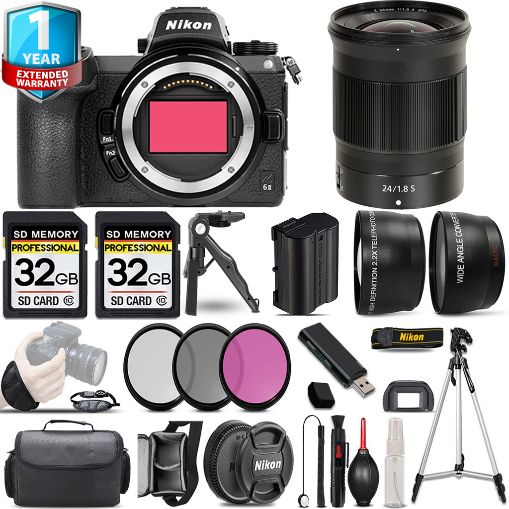 Z6 II Camera + 24mm f/1.8 S Lens + 3 Piece Filter Set + 1 Year Extended Warranty - 64GB Kit *FREE SHIPPING*