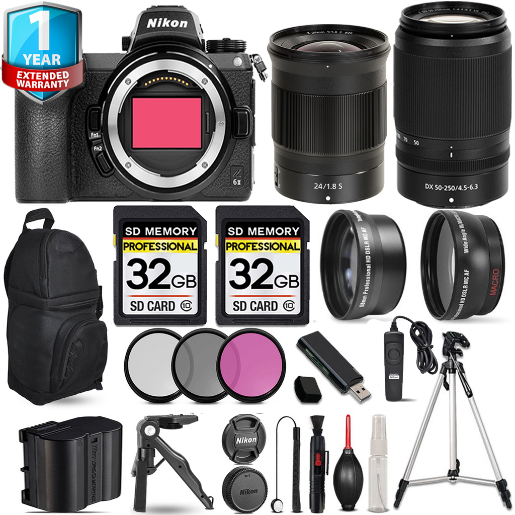 Z6 II Camera + 50-250mm Lens + 24mm S Lens + Backpack + 1 Year Extended Warranty + 64GB *FREE SHIPPING*