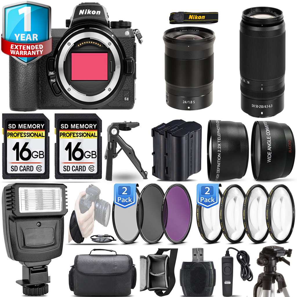 Z6 II Camera + 50-250mm Lens + 24mm S Lens + 1 Year Extended Warranty + 3 Piece Filter Set- Kit *FREE SHIPPING*