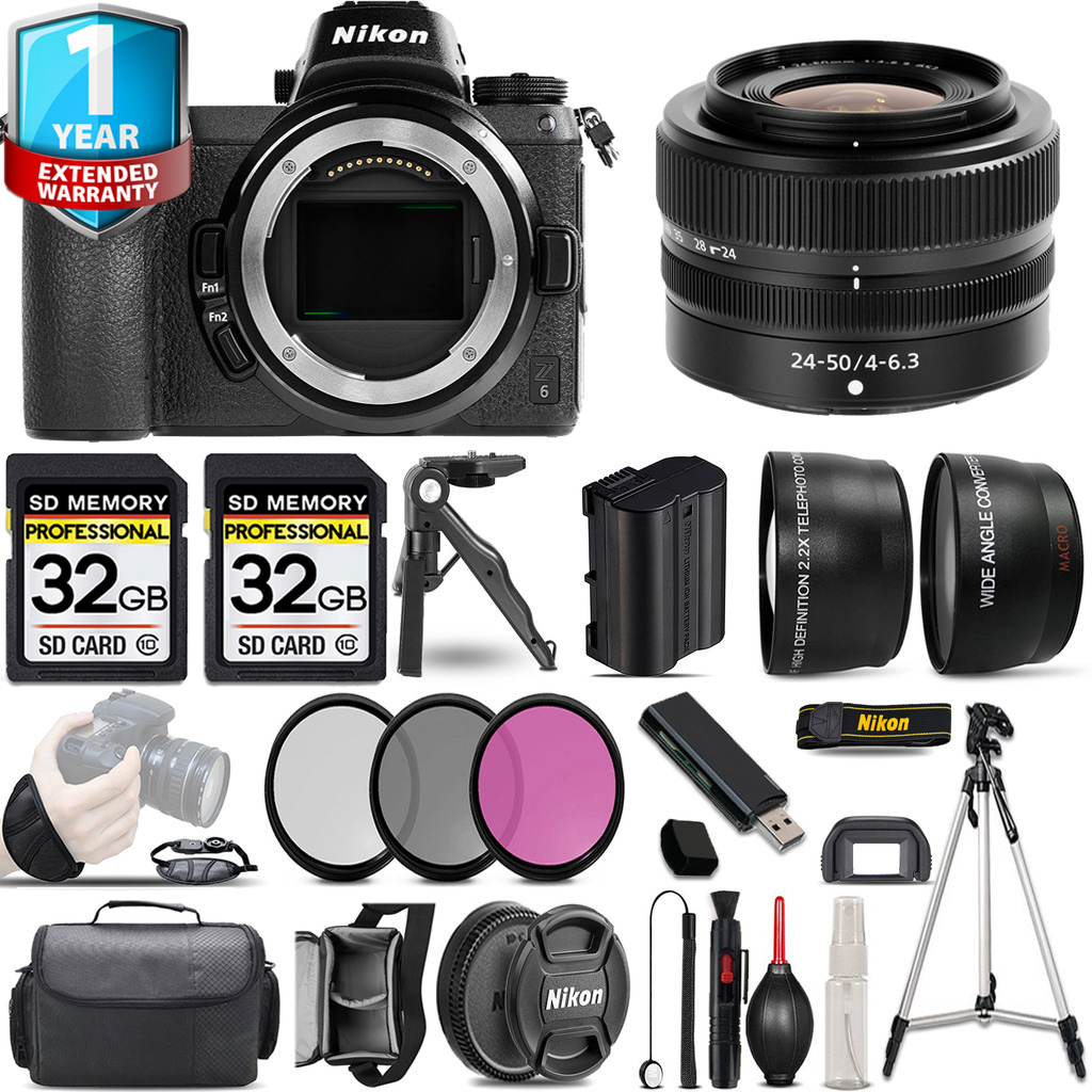 Z6 Mirrorless Camera + 24-50mm Lens + 3 Piece Filter Set + 1 Year Extended Warranty - 64GB Kit *FREE SHIPPING*