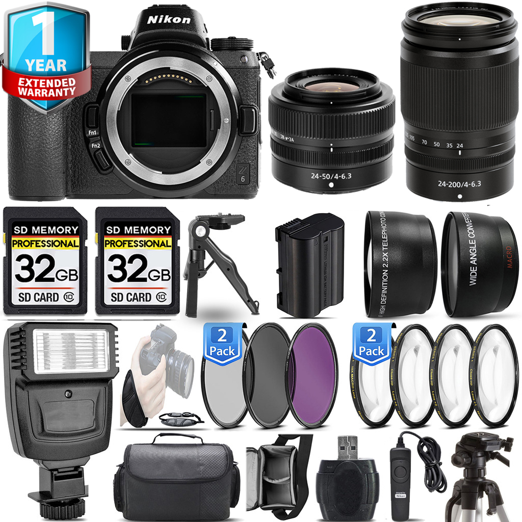 Z6 Camera + 24-200mm Lens + 24-50mm Lens + Flash + 1 Year Extended Warranty Kit *FREE SHIPPING*