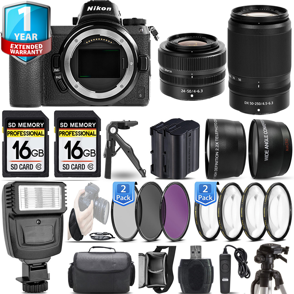 Z6  Camera + 24-50mm Lens + 50-250mm + 1 Year Extended Warranty + 3 Piece Filter Set & More! *FREE SHIPPING*