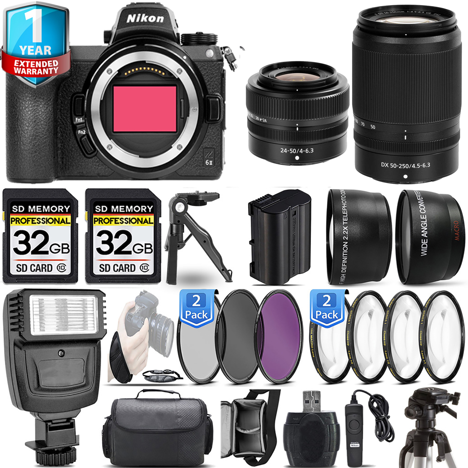 Z6 II Mirrorless Camera + 50-250mm + 24-50mm + 1 Year Extended Warranty + 64GB Basic Kit *FREE SHIPPING*