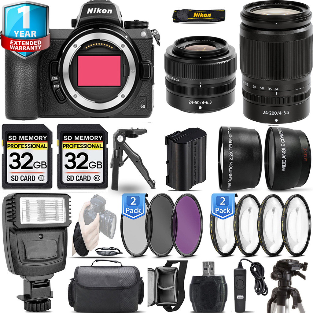 Z6 II Camera + 24-200mm Lens + 24-50mm Lens + Flash + 1 Year Extended Warranty Kit *FREE SHIPPING*