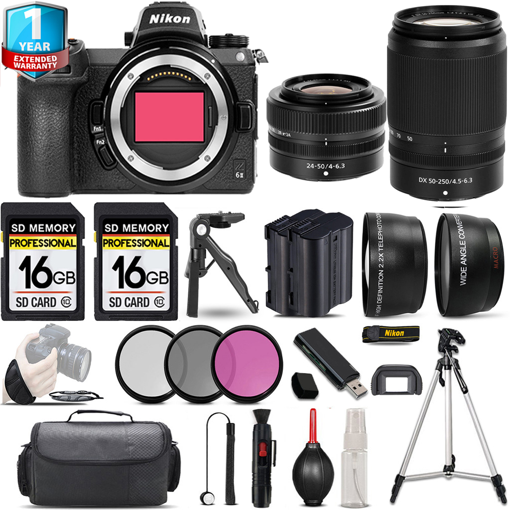Z6 II Camera + 50-250mm Lens + 24-50mm Lens + 1 Year Extended Warranty + 32GB - Savings Kit *FREE SHIPPING*