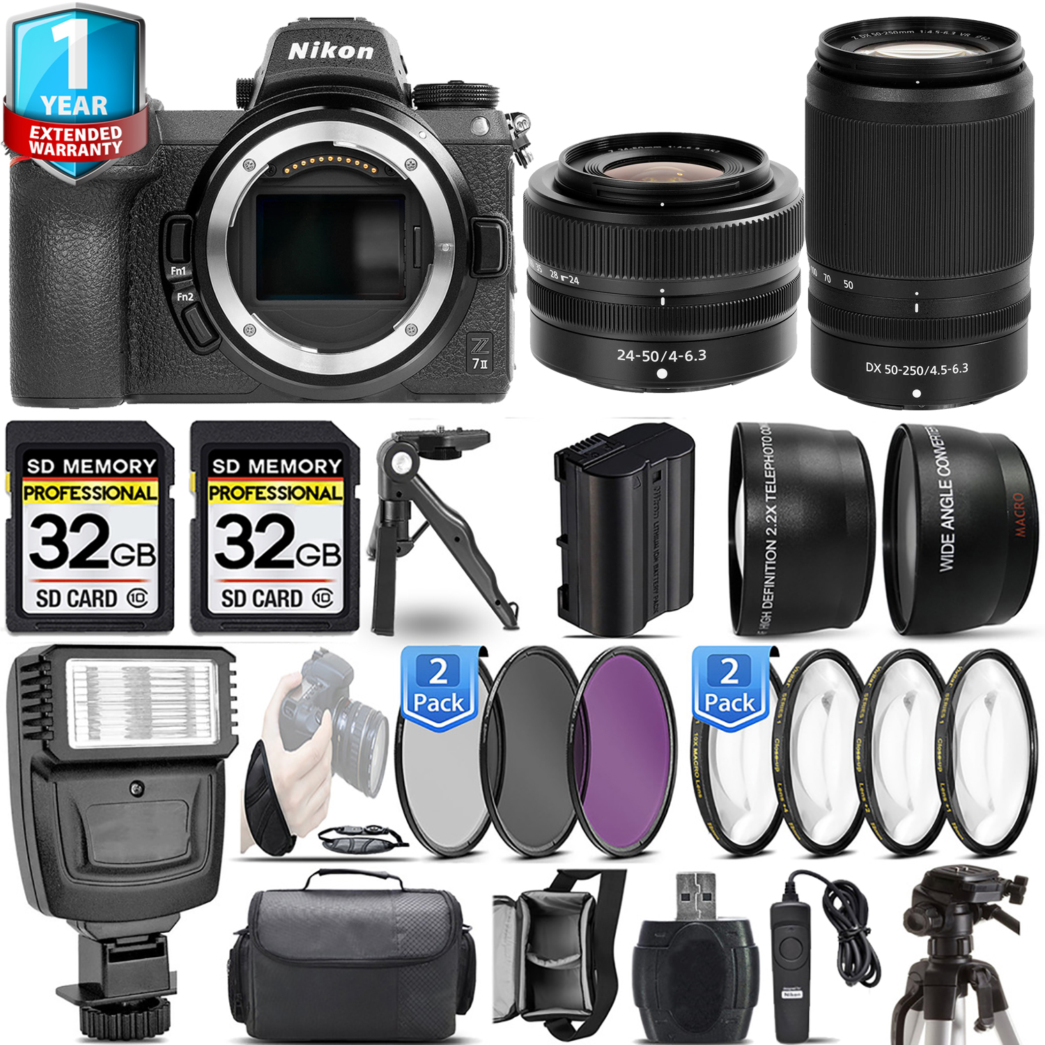 Z7 II Mirrorless Camera + 50-250mm + 24-50mm + 1 Year Extended Warranty + 64GB Basic Kit *FREE SHIPPING*