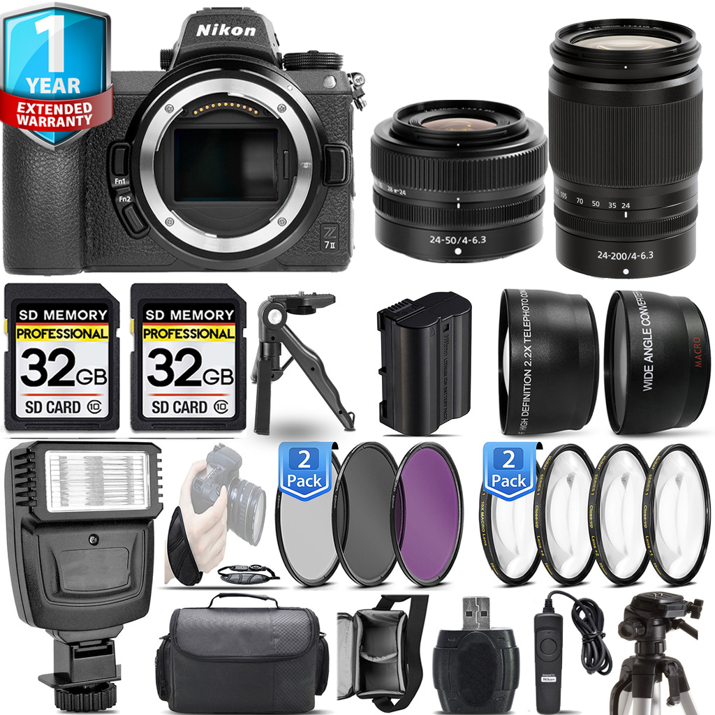 Z7 II Camera + 24-200mm Lens + 24-50mm Lens + Flash + 1 Year Extended Warranty Kit *FREE SHIPPING*