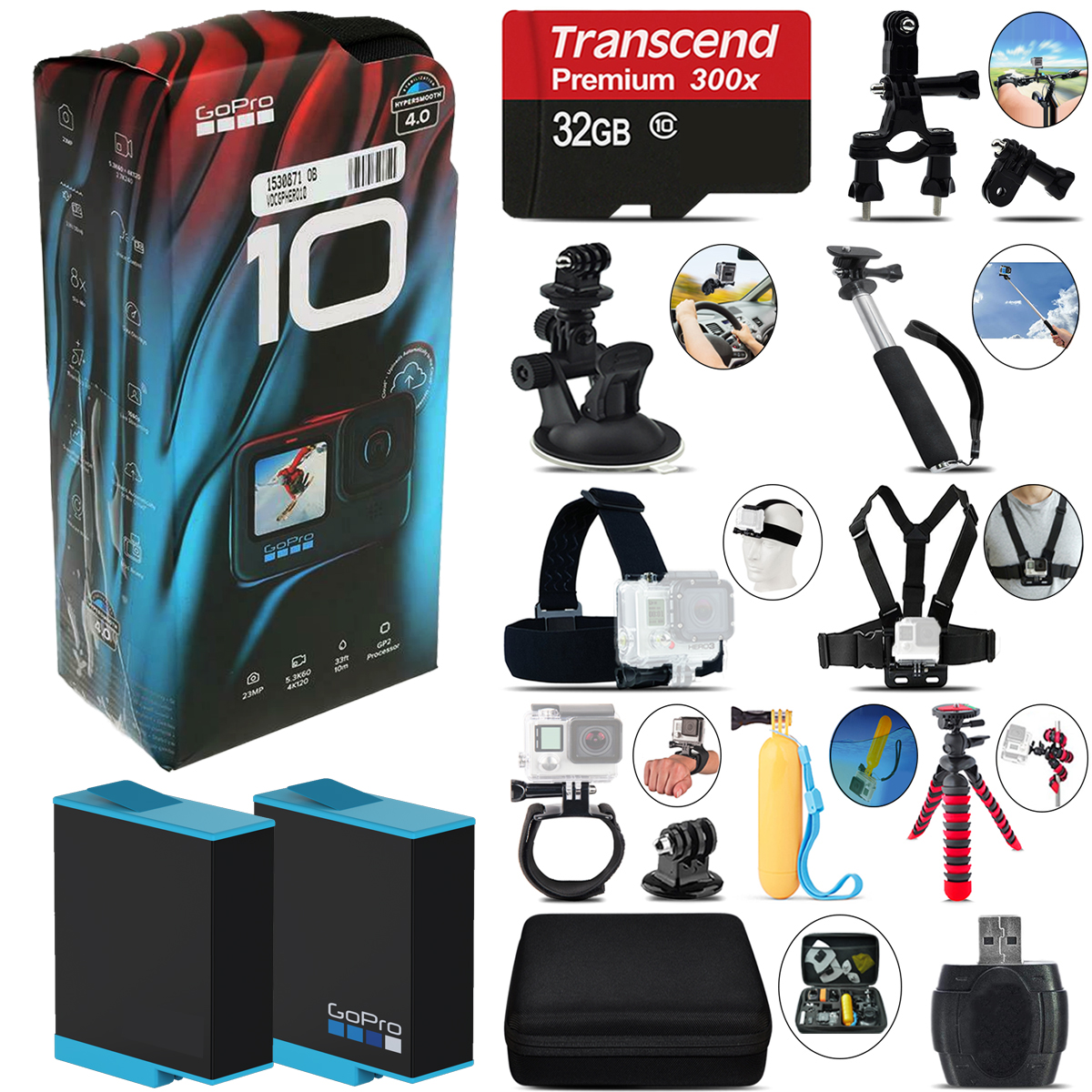 GoPro HERO10 Black 4K Ultra HD Camera + Extra Battery & Much More! - 32GB Kit *FREE SHIPPING*
