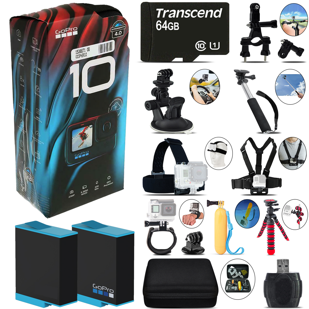 GoPro HERO10 Black 4K Ultra HD Camera + Extra Battery & Much More! - 64GB Kit *FREE SHIPPING*