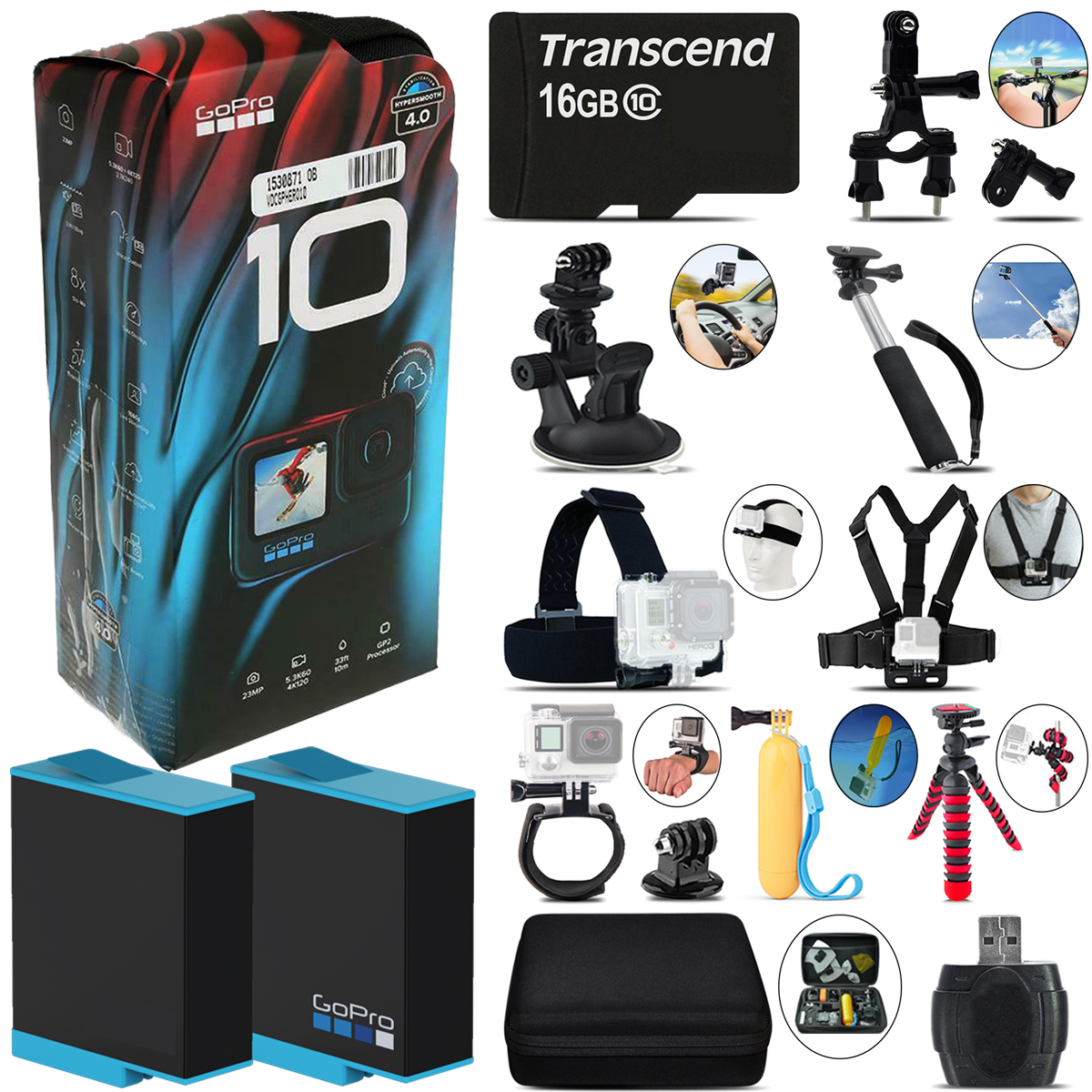 GoPro HERO10 Black 4K Ultra HD Camera + Extra Battery & Much More! - Mega Kit *FREE SHIPPING*