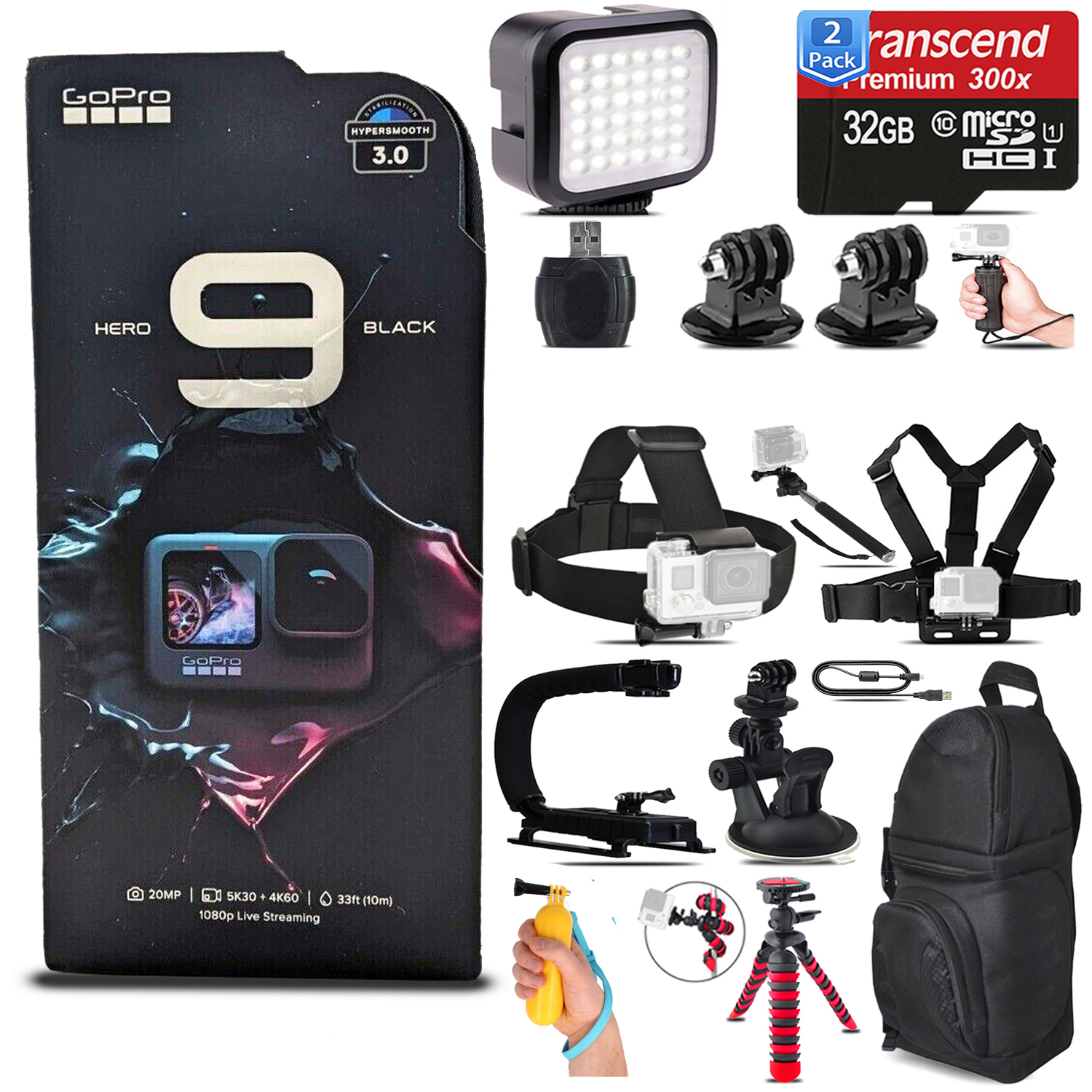 GoPro HERO9 Black 4K Ultra HD Action Camera CHDHX-501 + 64GB - Loaded Bundle *FREE SHIPPING*