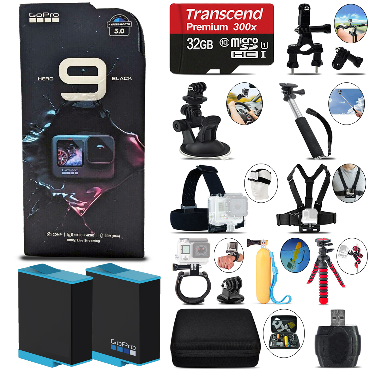 GoPro HERO9 Black 4K Ultra HD Camera + Extra Battery & Much More! - 32GB Kit *FREE SHIPPING*
