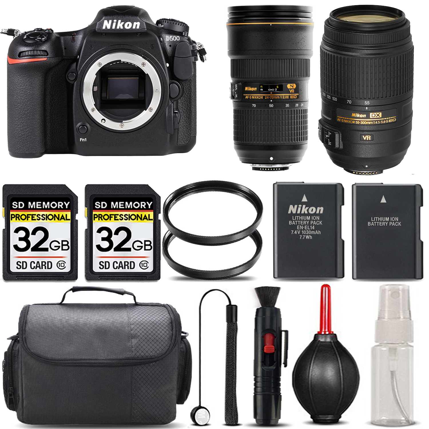 D500 DSLR Camera + 55- 300mm Lens + 24-70mm Lens + Handbag - SAVE BIG KIT *FREE SHIPPING*