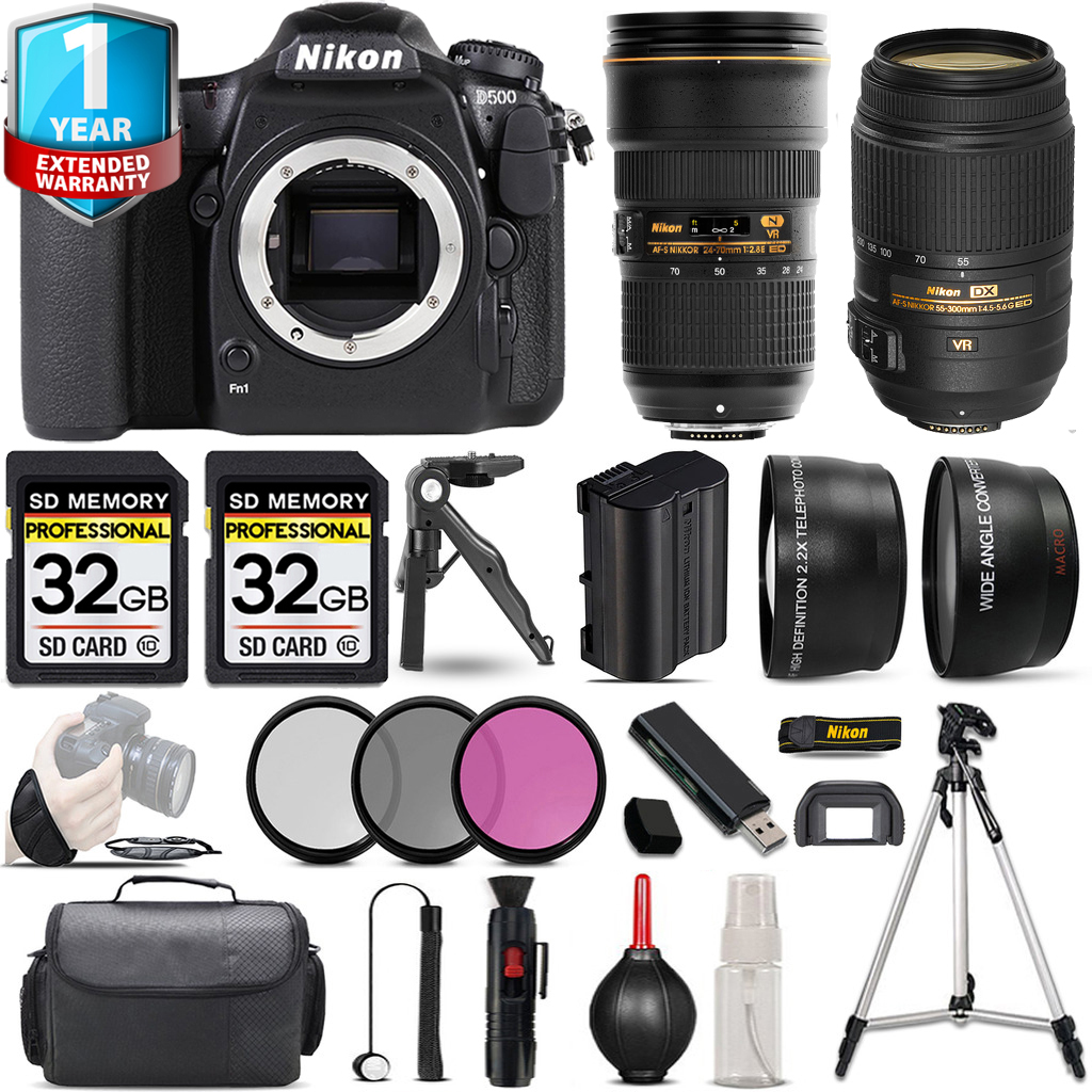 D500 Camera + 55- 300mm Lens + 24-70mm Lens + 1 Year Extended Warranty + Handbag - Kit *FREE SHIPPING*