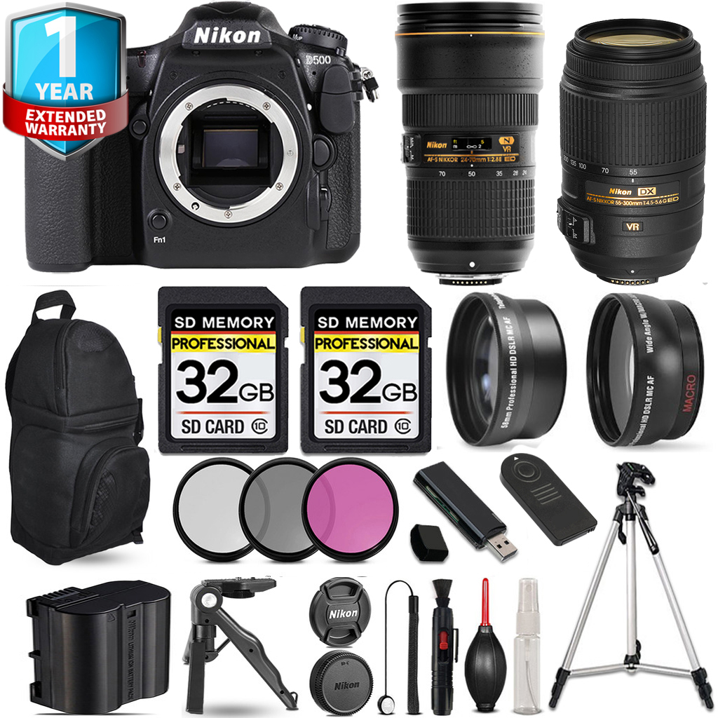 D500 Camera + 55- 300mm Lens + 24-70mm Lens + Backpack + 1 Year Extended Warranty + 64GB *FREE SHIPPING*