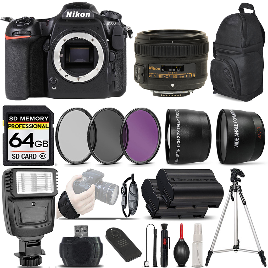 D500 DSLR Camera Digital Camera + 50mm Lens + 3 Piece Filter Set - 64GB Bundle *FREE SHIPPING*