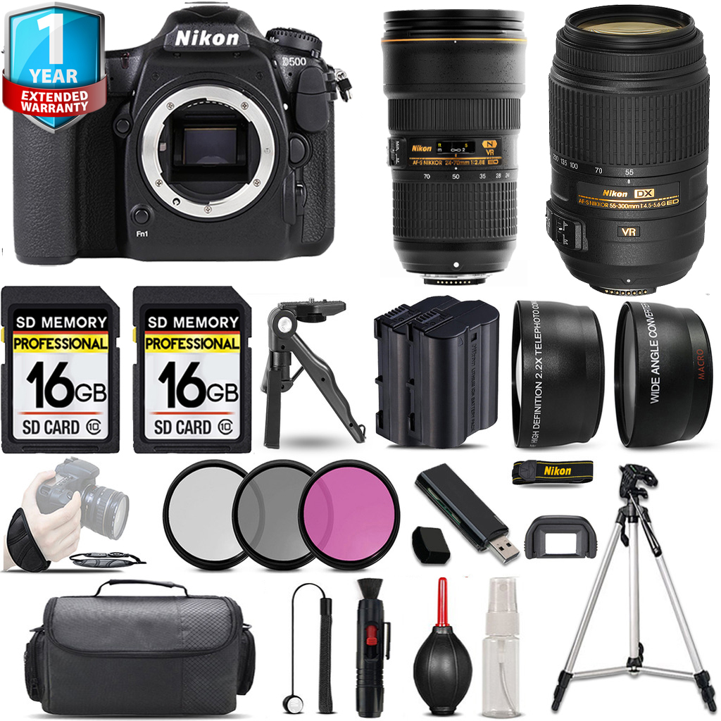 D500 Camera + 55- 300mm Lens + 24-70mm Lens + 1 Year Extended Warranty + 32GB - Savings Kit *FREE SHIPPING*