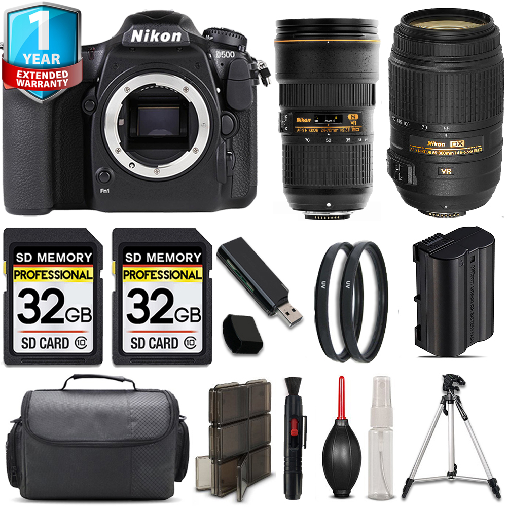 D500 DSLR Camera + 24-70mm Lens + 55- 300mm + 64GB Kit + Tripod + 1 Year Extended Warranty *FREE SHIPPING*