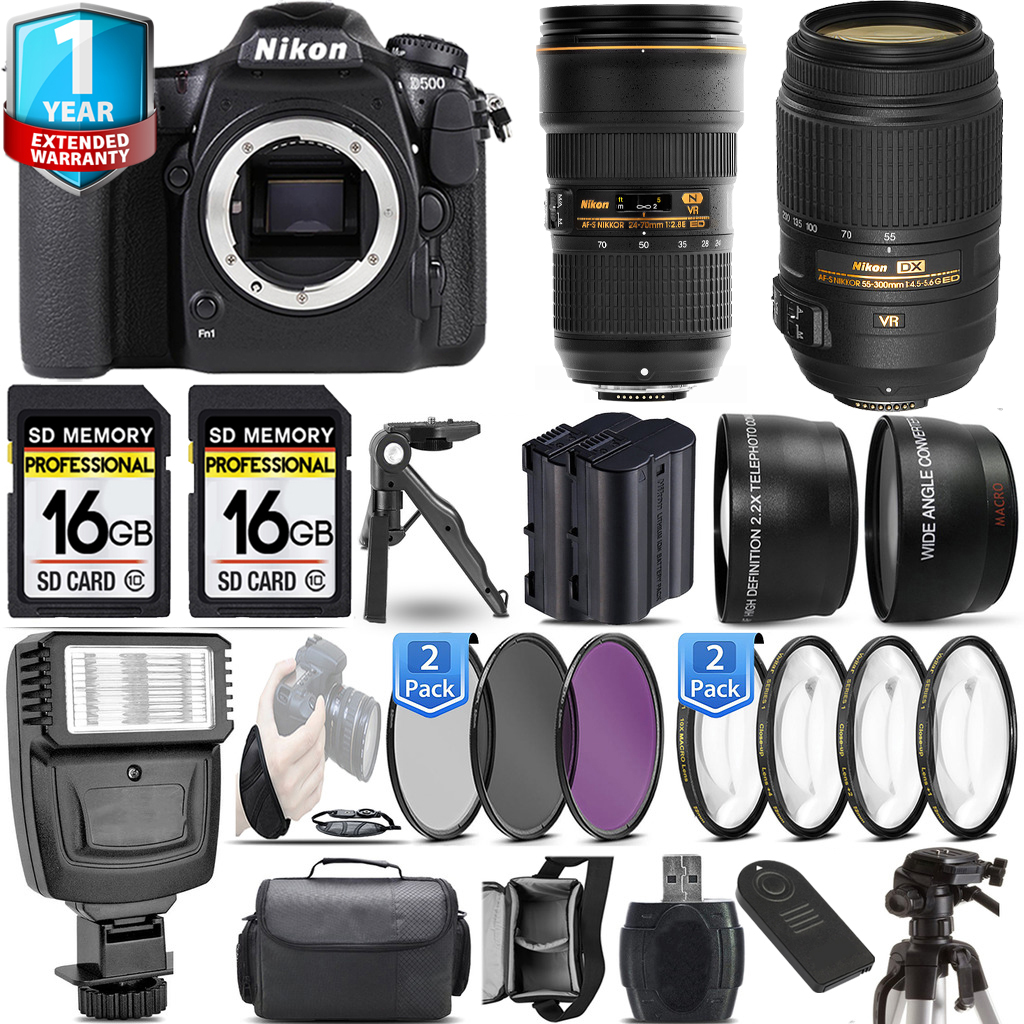 D500 Camera + 24-70mm Lens + 55- 300mm + 1 Year Extended Warranty + 3 Piece Filter Set & More! *FREE SHIPPING*