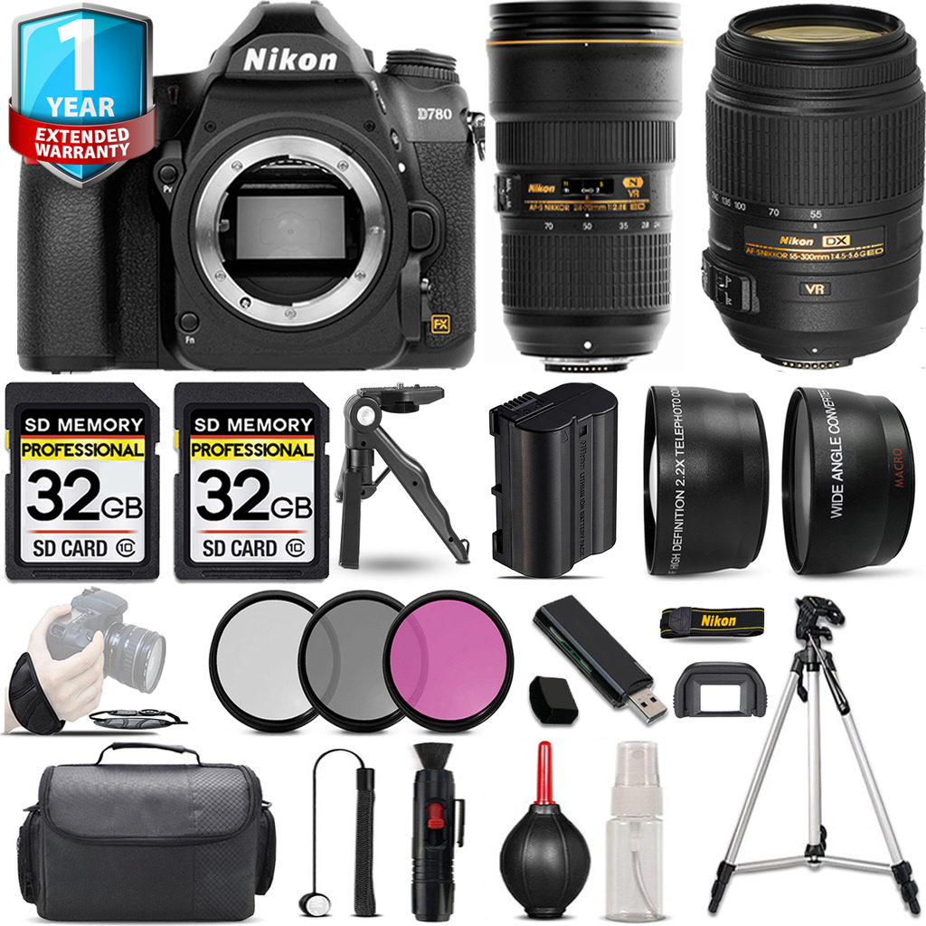D780 Camera + 55- 300mm Lens + 24-70mm Lens + 1 Year Extended Warranty + Handbag - Kit *FREE SHIPPING*