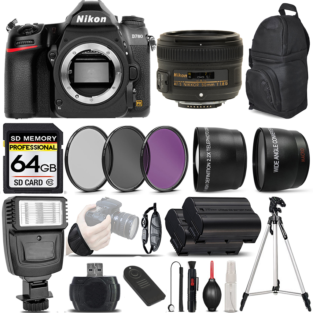 D780 DSLR Camera Digital Camera + 50mm Lens + 3 Piece Filter Set - 64GB Bundle *FREE SHIPPING*