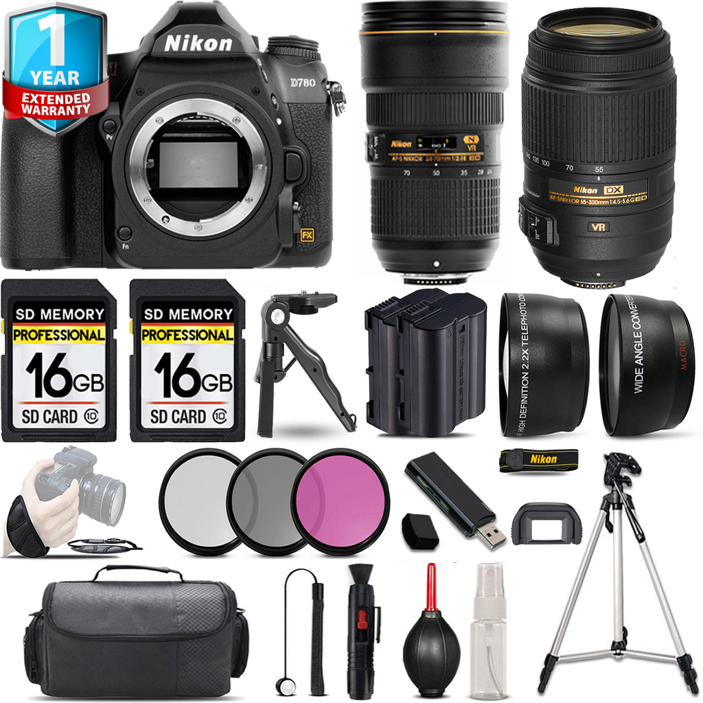 D780 Camera + 55- 300mm Lens + 24-70mm Lens + 1 Year Extended Warranty + 32GB - Savings Kit *FREE SHIPPING*