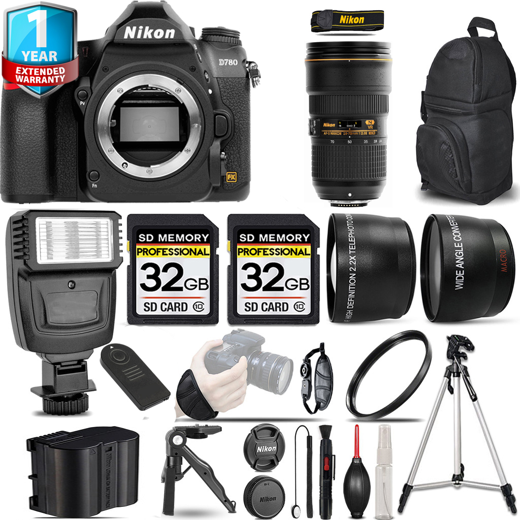 D780 DSLR Camera Camera + 24-70mm Lens + Flash + 1 Year Extended Warranty + 64GB & More! *FREE SHIPPING*