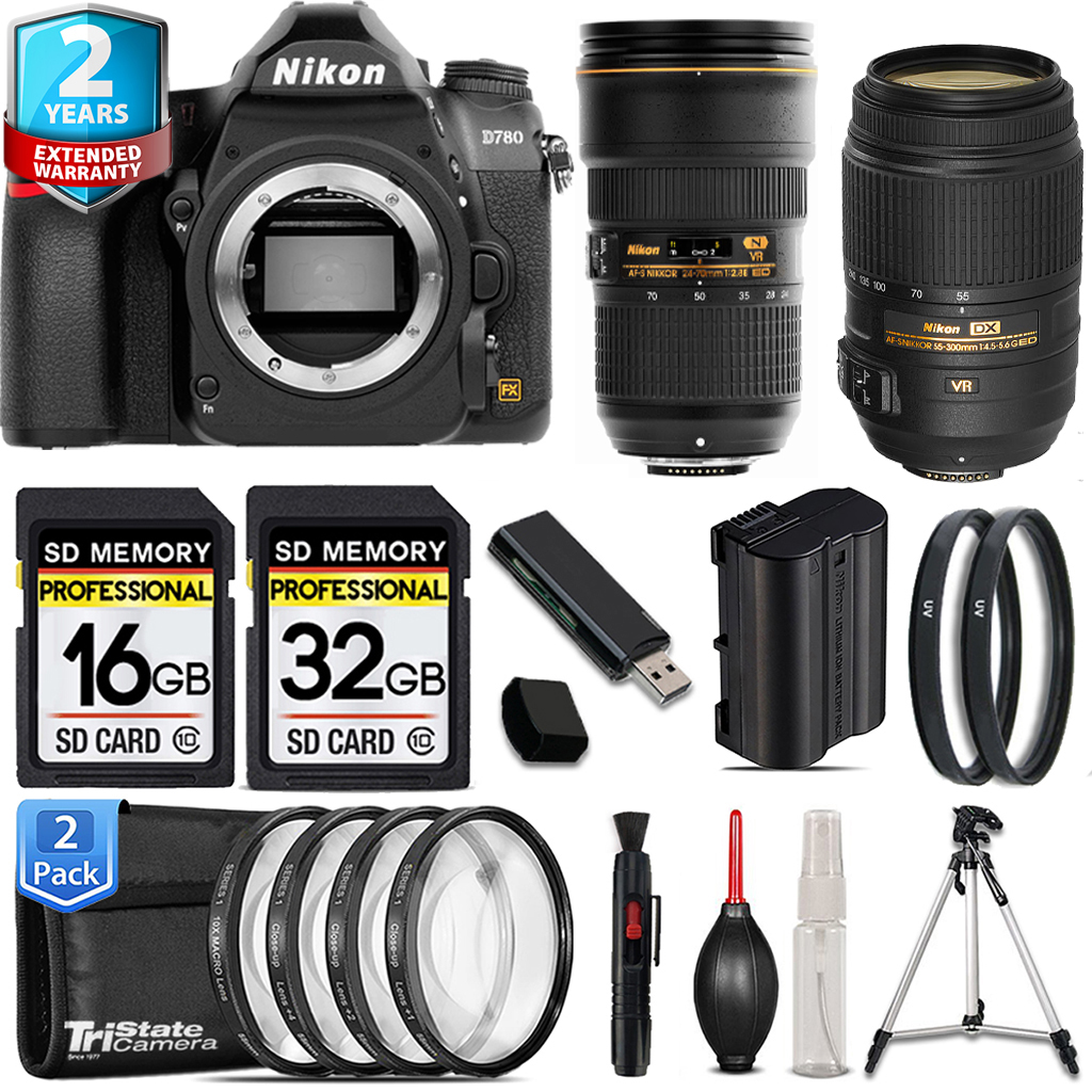 D780 DSLR Camera Camera + 55- 300mm Lens + 24-70mm Lens + 4 Piece Macro Set - 48GB Kit *FREE SHIPPING*