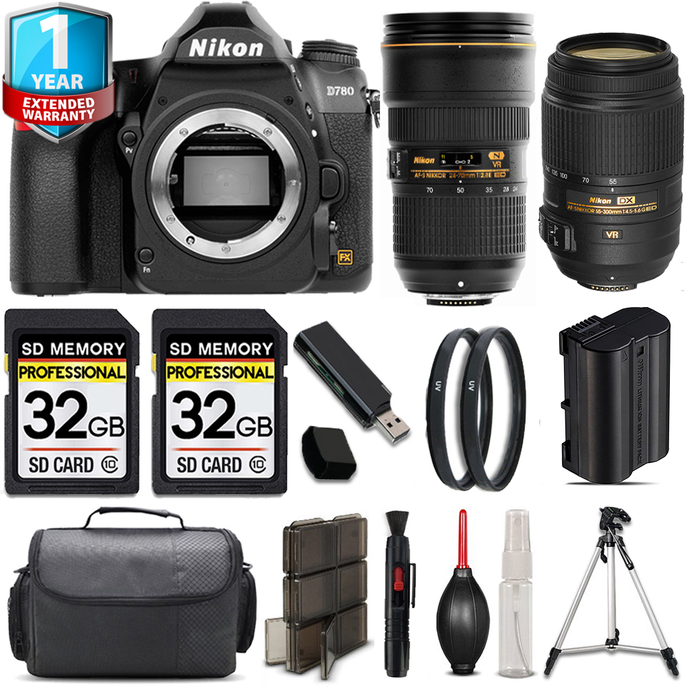 D780 DSLR Camera + 24-70mm Lens + 55- 300mm + 64GB Kit + Tripod + 1 Year Extended Warranty *FREE SHIPPING*